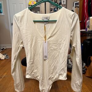 House of Harlow 1960 Cream Fitted Long Sleeve Bodysuit